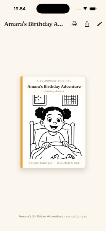 Reading a finished colouring book inside the ColorMuse app